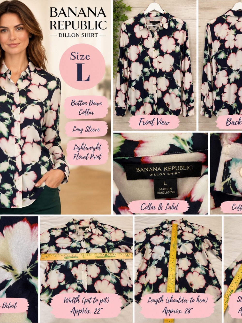 Banana Republic Navy Floral Button-Down Shirt